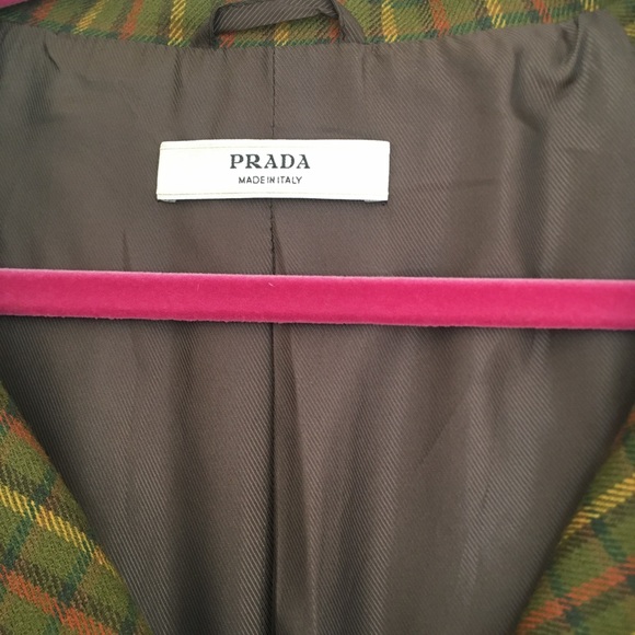 Prada Plaid Wool Coat w Crystal Bead Embellishment